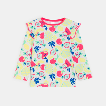 تي شيرت أبيض واقٍ من الأشعة فوق البنفسجية عليه صور فاكهة للطفلة الرضيعة